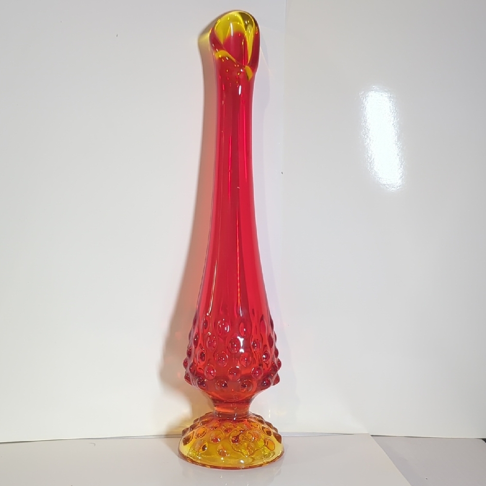 Vintage Fenton Amberina Hobnail Bud Swung Vase